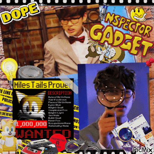 A Collage Of Images With The Words Dope Inspector Gadget And Miles Tails Proven GIF