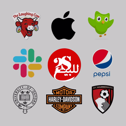 A Collage Of Logos Including Harley Davidson Pepsi And The Laughing Cow GIF