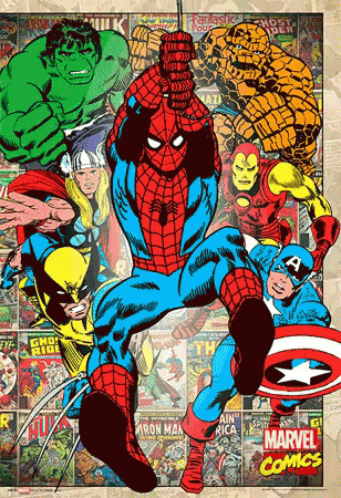 A Collage Of Marvel Comic Characters Including Spider Man GIF