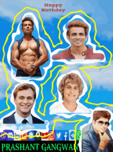 A Collage Of Men With The Words Happy Birthday On Top GIF