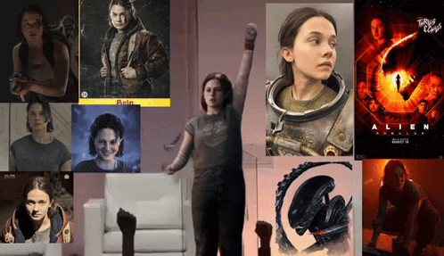 A Collage Of Movie Posters Including One For Aliens GIF