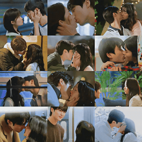 A Collage Of Photos Of A Couple Kissing GIF