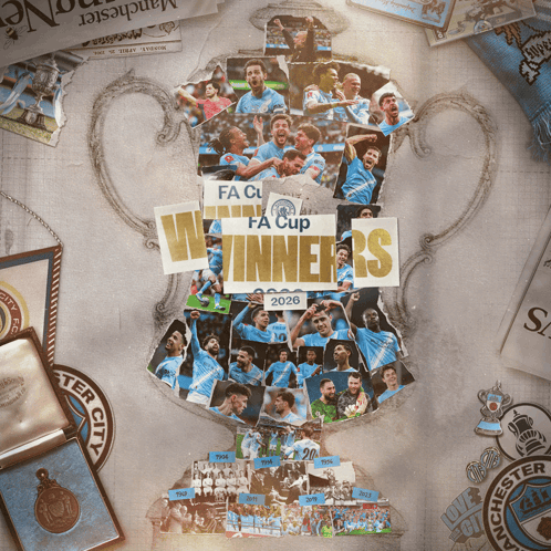 A Collage Of Photos Of Manchester City Players With The Words Winners GIF