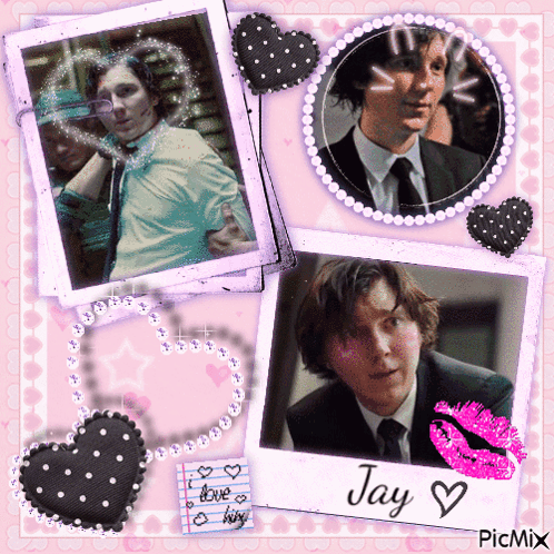 A Collage Of Pictures Of A Man With The Name Jay On The Bottom GIF