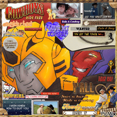 A Collage Of Pictures With Cowboys Written On The Top Left GIF