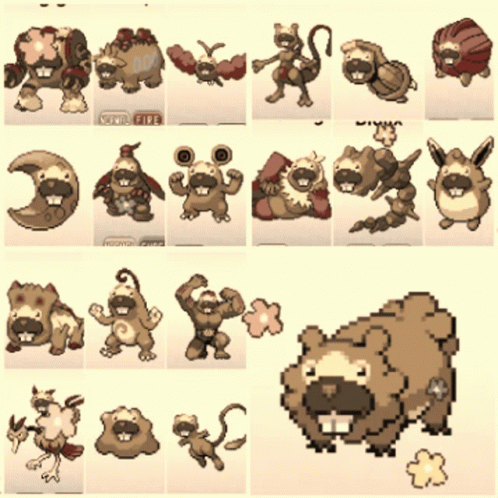 A Collage Of Pixel Art Of Various Pokemon Including One That Has The Word Fire GIF