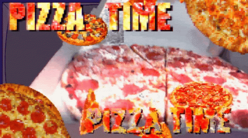 A Collage Of Pizzas With The Words Pizza Time On The Bottom GIF
