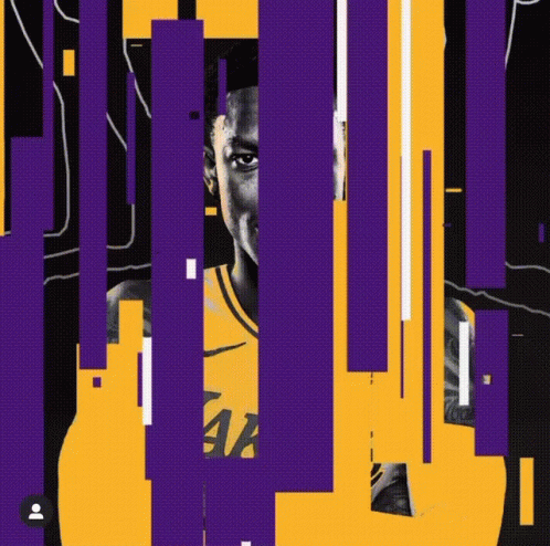 A Collage Of Purple And Yellow Stripes With The Word Lakers On It GIF