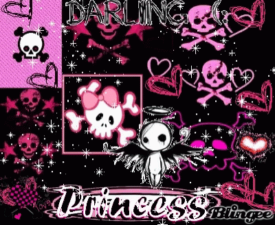 A Collage Of Skulls And Crossbones With The Words Darling And Princess Blingee GIF
