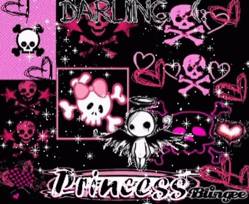A Collage Of Skulls And Hearts With The Words Darling Princess Blingee On The Bottom GIF