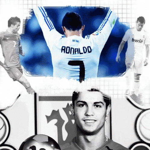 A Collage Of Soccer Players With Ronaldo In The Middle GIF