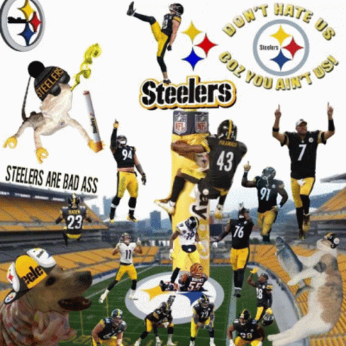 A Collage Of Steelers Players And A Dog With The Words Steelers Are Bad Ass GIF
