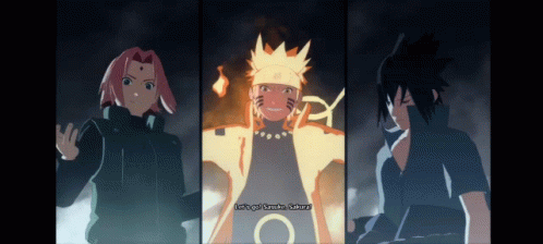 A Collage Of Three Anime Characters With One Saying Let 'S Get Sasuke Sakura GIF