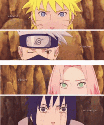 A Collage Of Three Anime Characters With The Words A Friend A Lover And A Teacher GIF