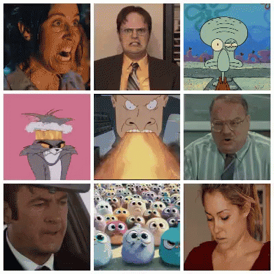 A Collage Of Various Cartoon Characters Including Dwight Schrute And Squidward GIF