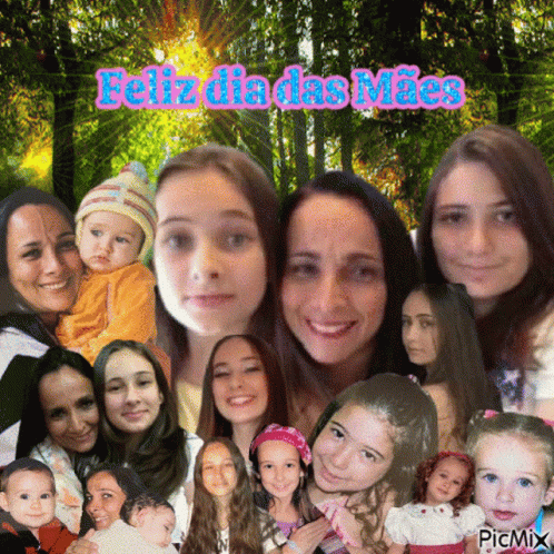 A Collage Of Women And Children With The Words Feliz Dia Das Maes On Top GIF