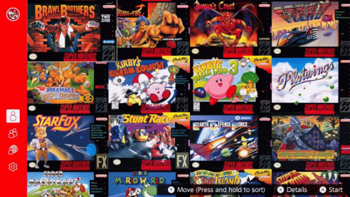 A Collection Of Nintendo Super Nintendo Games On A Red Screen GIF