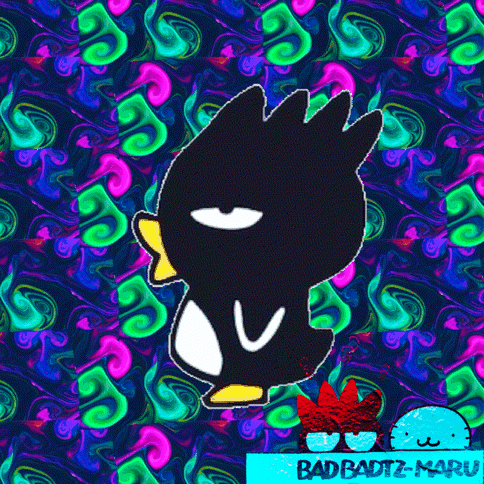 A Colorful Background With A Bad Badtz Maru Sticker GIF
