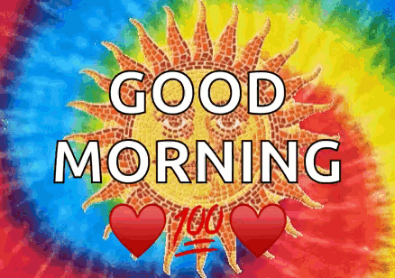 A Colorful Background With A Sun And The Words Good Morning On It GIF