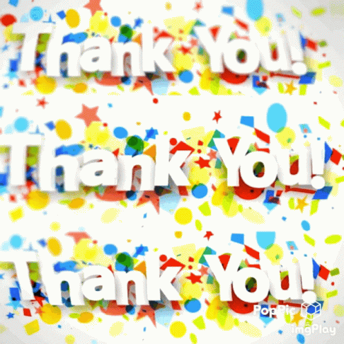 A Colorful Background With The Words Thank You In White Letters GIF