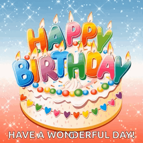 A Colorful Birthday Cake With Candles And The Words Happy Birthday GIF