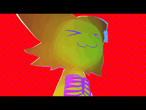 A Colorful Cartoon Drawing Of A Person With A Skeleton Around Their Neck GIF