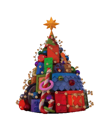 a colorful christmas tree made out of lego bricks with a star on top