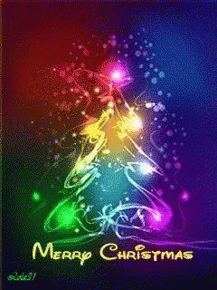A Colorful Christmas Tree With The Words Merry Christmas GIF