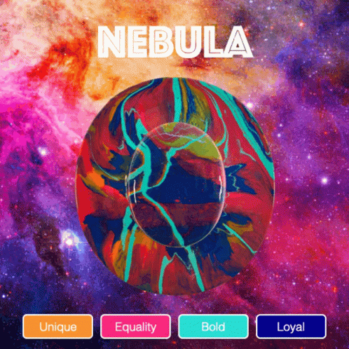 A Colorful Circle With The Word Nebula On Top Of It GIF