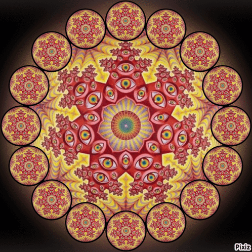 A Colorful Circular Pattern With Pixiz Written In The Bottom Right Corner GIF
