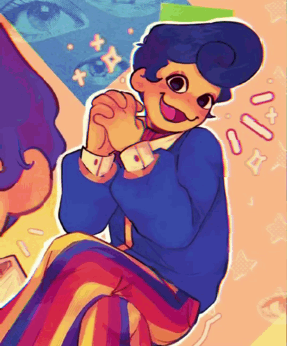 A Colorful Drawing Of A Boy With His Tongue Out GIF