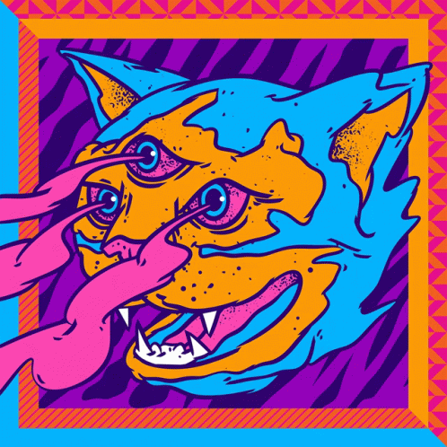 A Colorful Drawing Of A Cat Sticking Out Its Tongue GIF