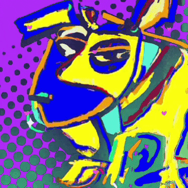 A Colorful Drawing Of A Dog With A Purple Background GIF