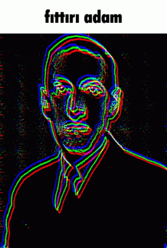 A Colorful Drawing Of A Man 'S Face With The Words Fitturi Adam Below It GIF