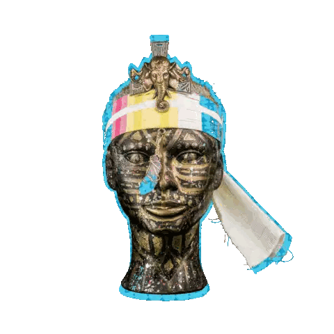 a colorful drawing of a person 's head with a white background
