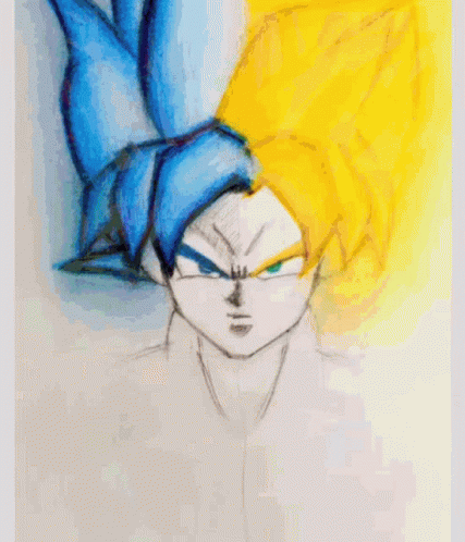 A Colorful Drawing Of A Person With A Blue And Yellow Hair Style GIF