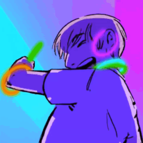 A Colorful Drawing Of A Person With Glow In The Dark Rings Around Their Neck GIF