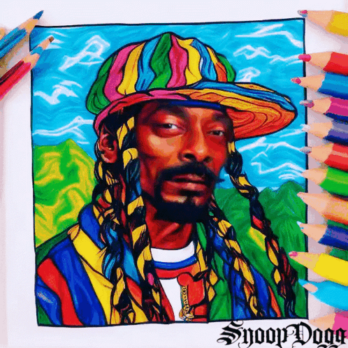 A Colorful Drawing Of Snoop Dogg With Colored Pencils GIF