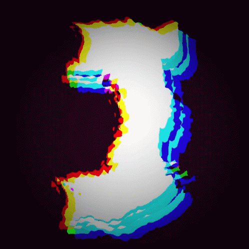 A Colorful Drawing Of The Number 3 With A Black Background GIF