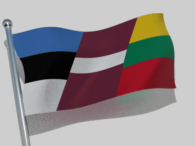 a colorful flag is waving in the wind on a white background