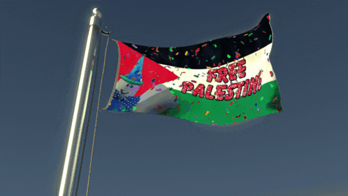 A Colorful Flag That Says Free Palestine On It GIF