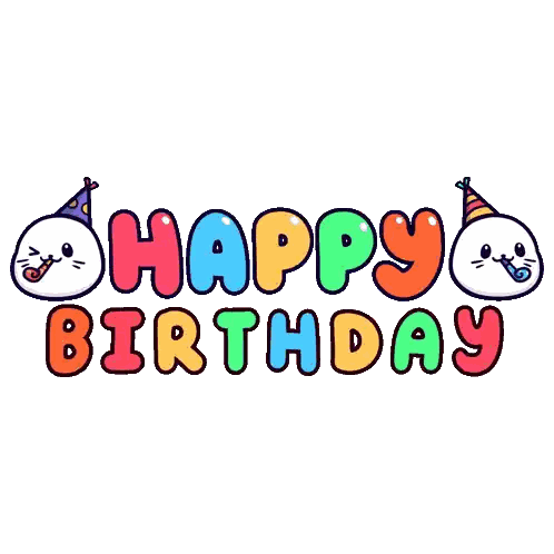 a colorful happy birthday sign with two cats in party hats