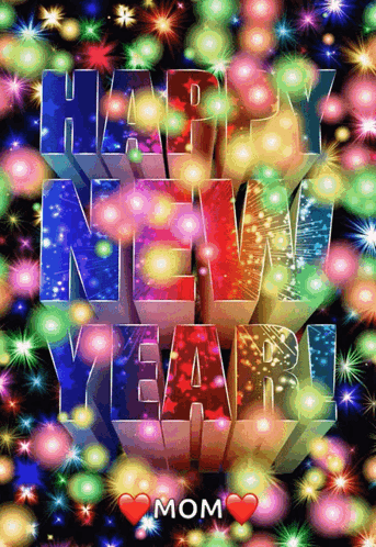 A Colorful Happy New Year Greeting Card With A Heart GIF