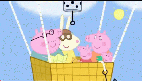 A Colorful Hot Air Balloon Is Flying In The Sky With The Sun In The Background GIF