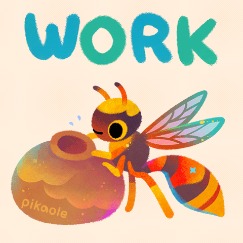 A Colorful Illustration Of A Bee With The Word Work Behind It GIF