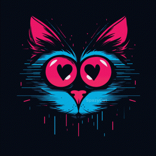 A Colorful Illustration Of A Cat With Red Eyes GIF