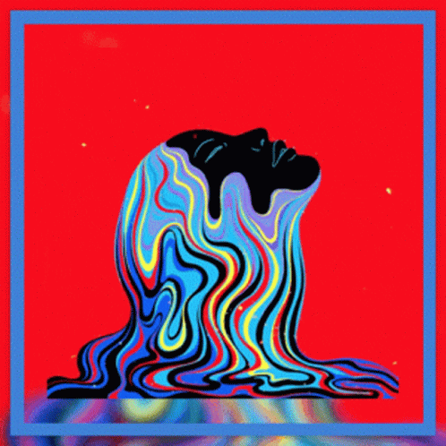 A Colorful Illustration Of A Woman 'S Head With Her Hair Coming Out Of It GIF