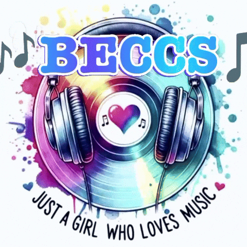 a colorful illustration of headphones and a record labeled becs just a girl who loves music