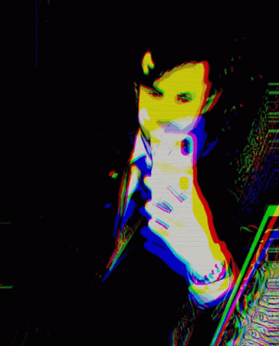 A Colorful Image Of A Man Holding A Cell Phone GIF