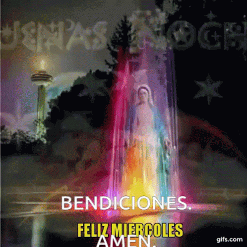 A Colorful Image With The Words Bendiciones Feliz Miercoles Amen On It GIF